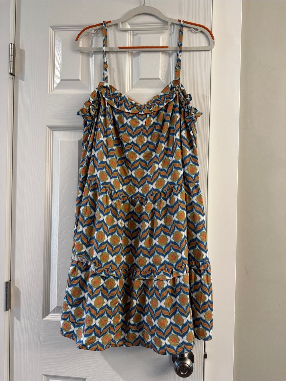 a.n.a Blue and Orange Geometric Tiered Sundress